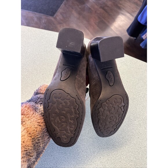 Born Booties Women's 7.5 Shoes Slip On Loafers 3" Heels Gray Suede Leather Block - Picture 8 of 8